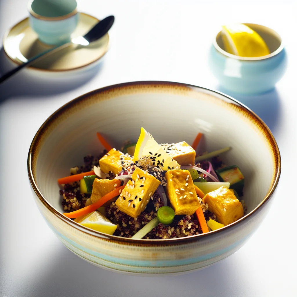 Bol de quinoa aux légumes et tofu grillé
