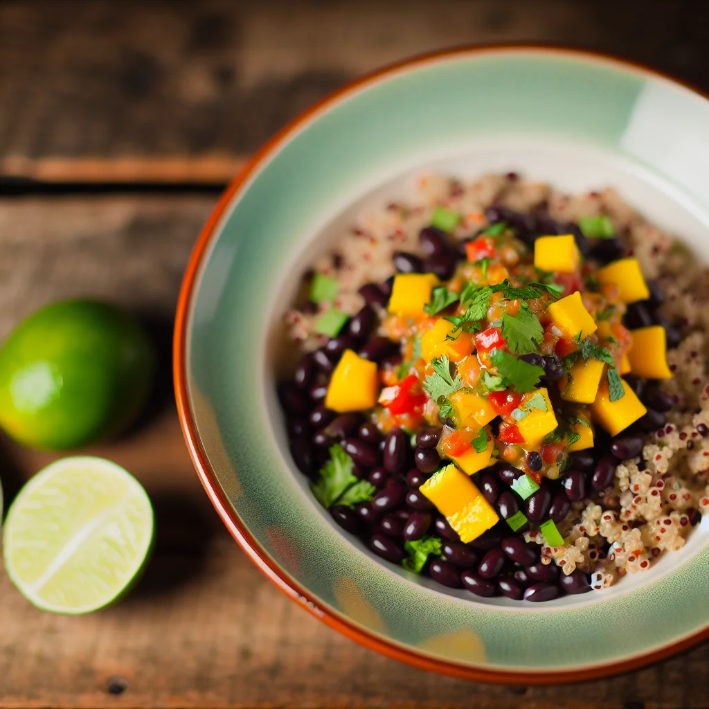 Bols de Quinoa aux Haricots Noirs et Salsa de Mangue