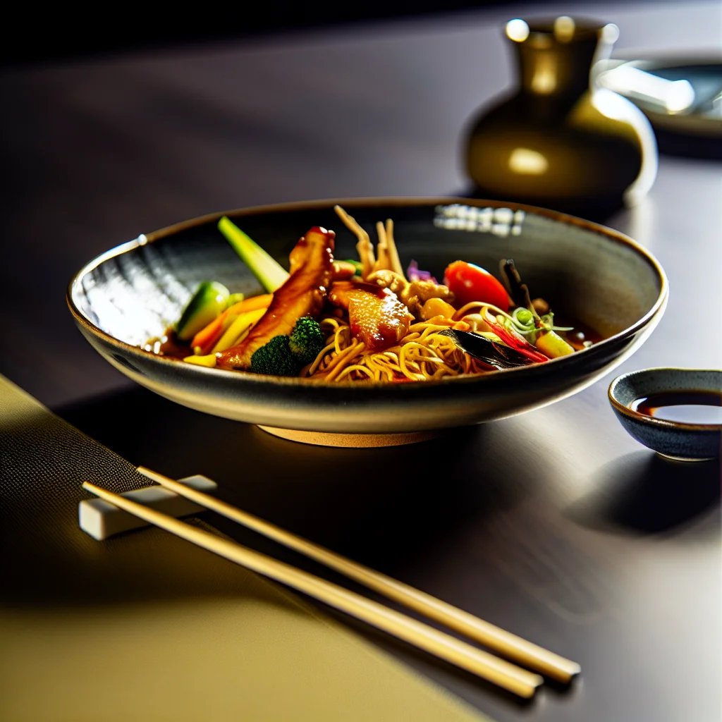 Bowl de Noodles au Poulet Teriyaki et Légumes Sautés