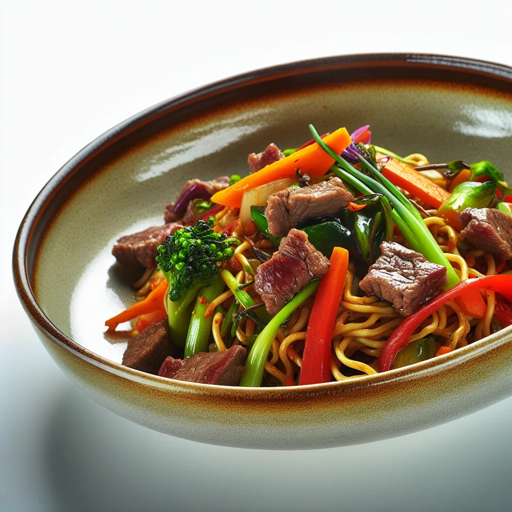 Bowl de Nouilles Sautées au Bœuf et Légumes