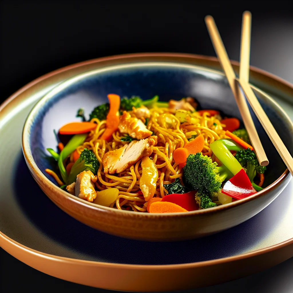 Bowl de Nouilles Sautées au Poulet et Légumes Croquants