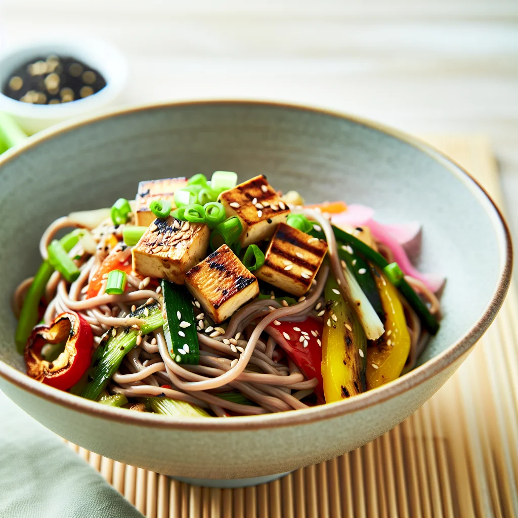 Bowl de Nouilles Soba aux Légumes et Tofu Grillé
