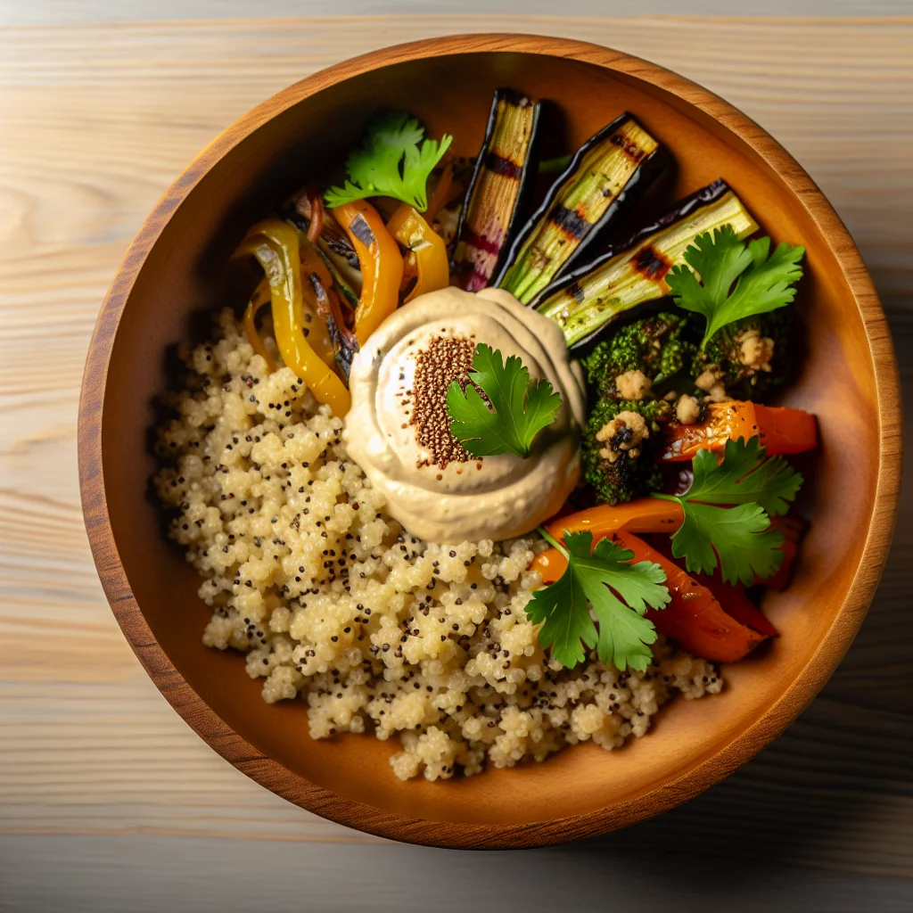 Bowl de Quinoa aux Légumes Grillés et Houmous Épicé