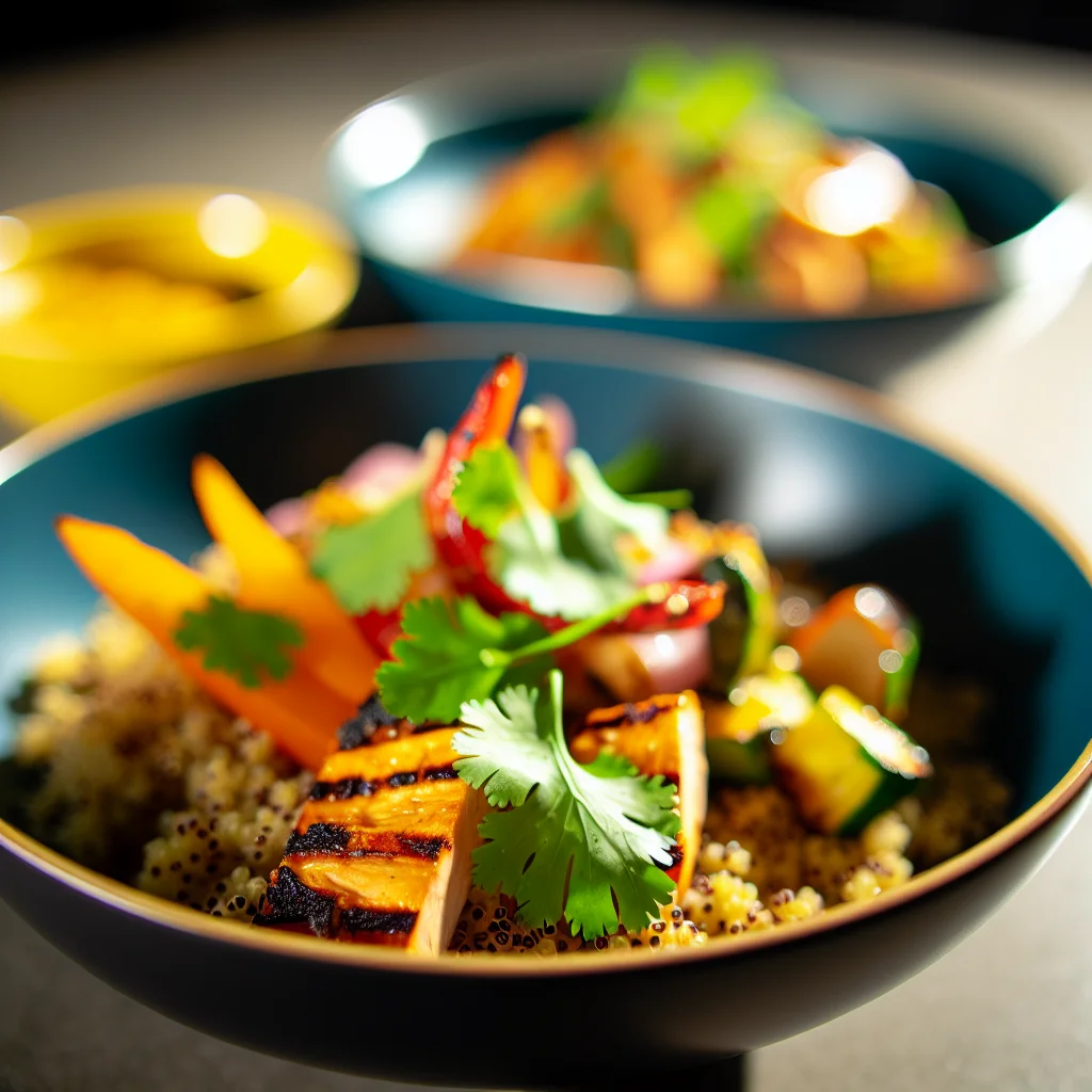 Bowl de Quinoa aux Légumes Grillés et Poulet Mariné