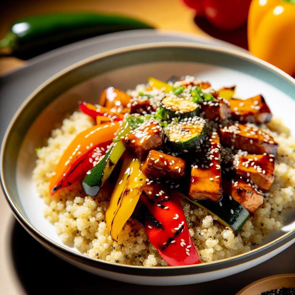 Bowl de Quinoa aux Légumes Grillés et Poulet Teriyaki
