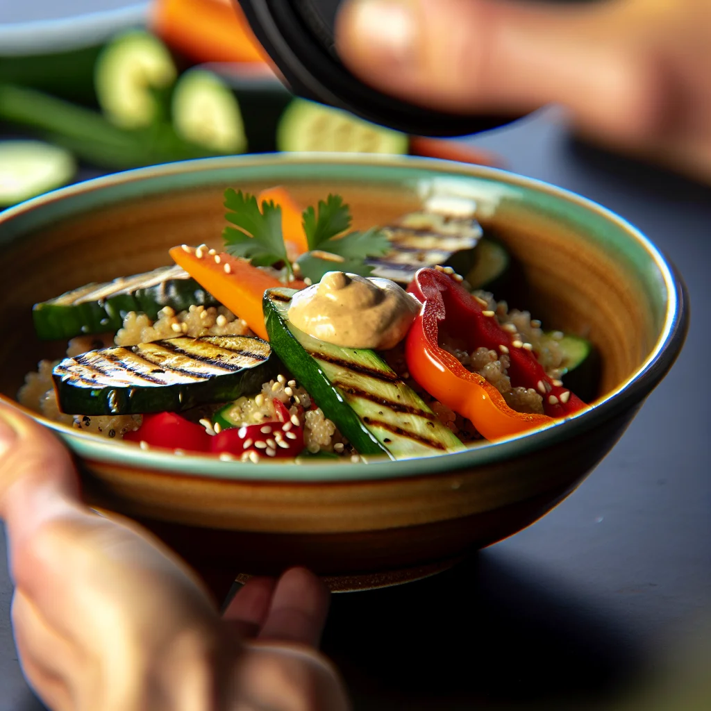 Bowl de Quinoa aux Légumes Grillés et Sauce Tahini