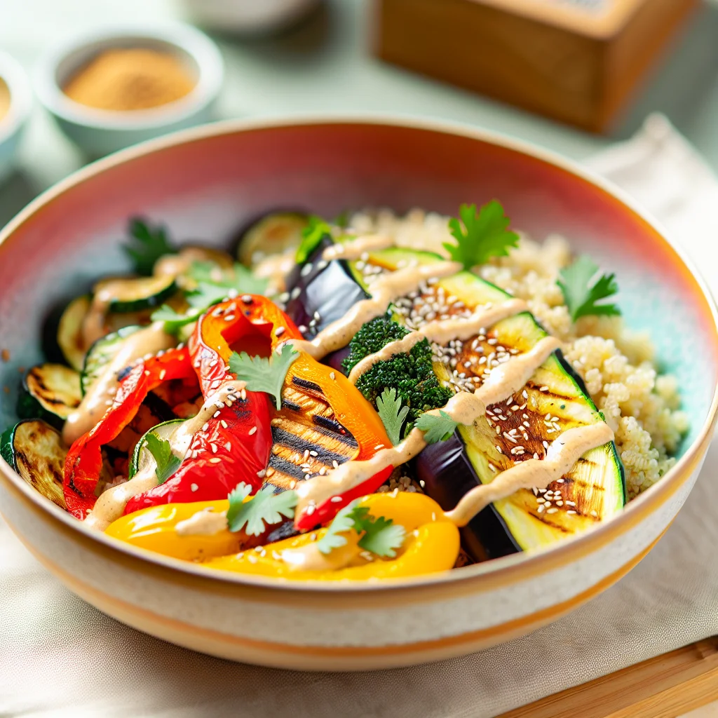 Bowl de Quinoa aux Légumes Grillés et Sauce Tahini
