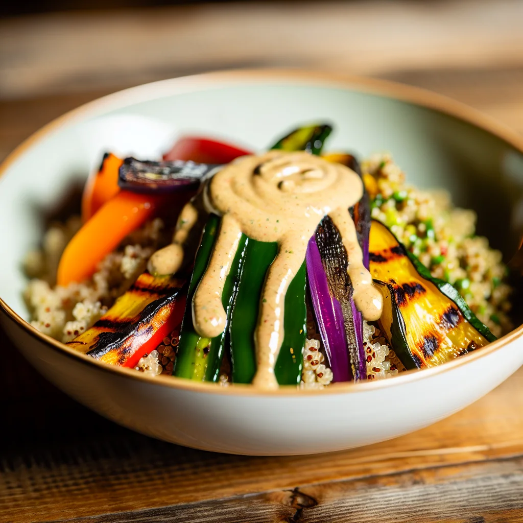 Bowl de Quinoa aux Légumes Grillés et Sauce Tahini