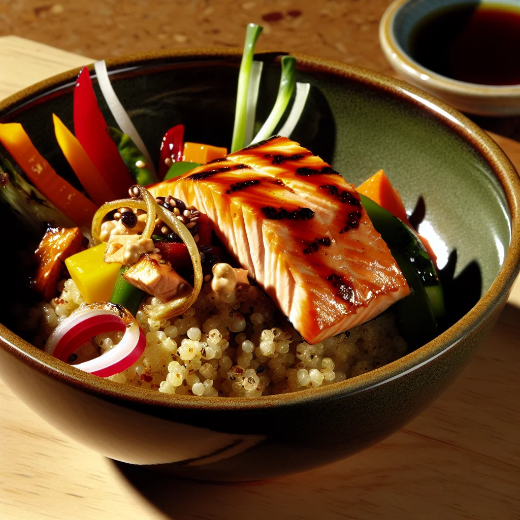 Bowl de Quinoa aux Légumes Grillés et Saumon Teriyaki