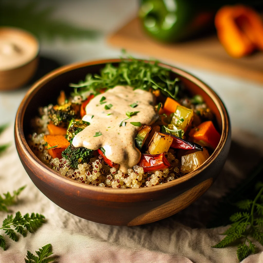 Bowl de Quinoa aux Légumes Rôtis et Sauce Tahini