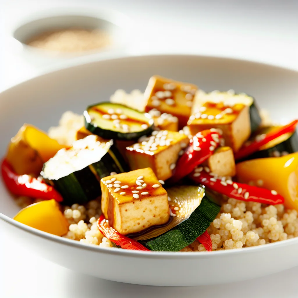 Bowl de quinoa aux légumes rôtis et tofu mariné