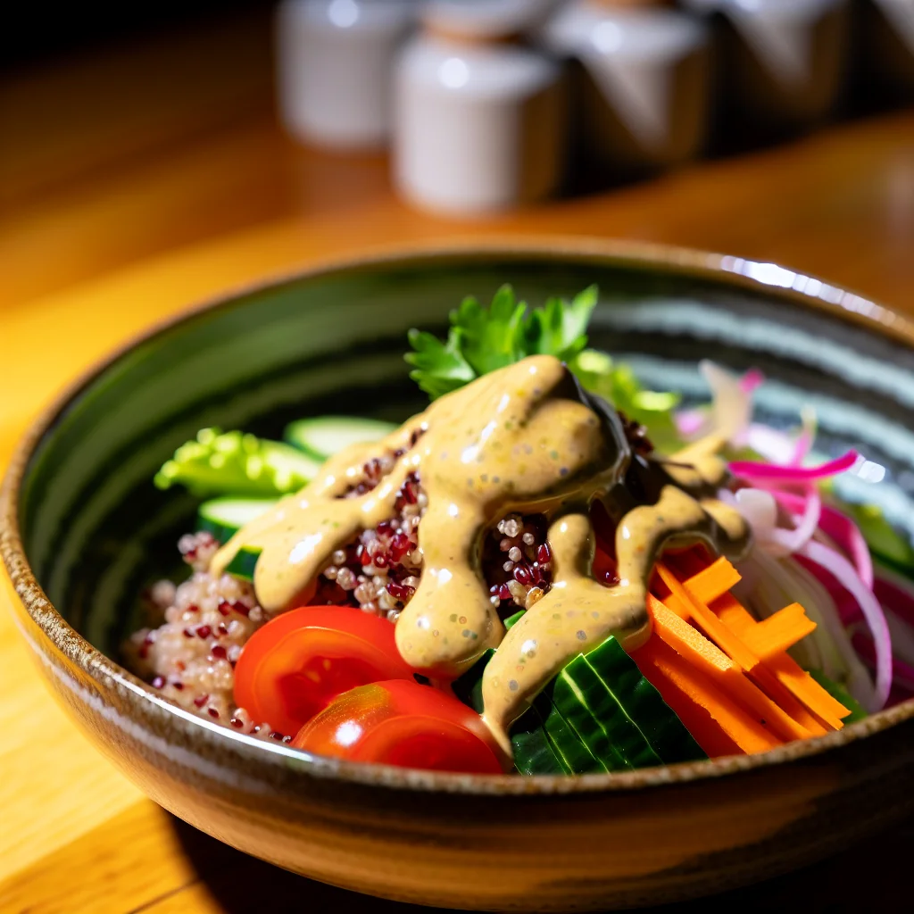Bowl de Quinoa aux Légumes Sautés et Sauce Tahini