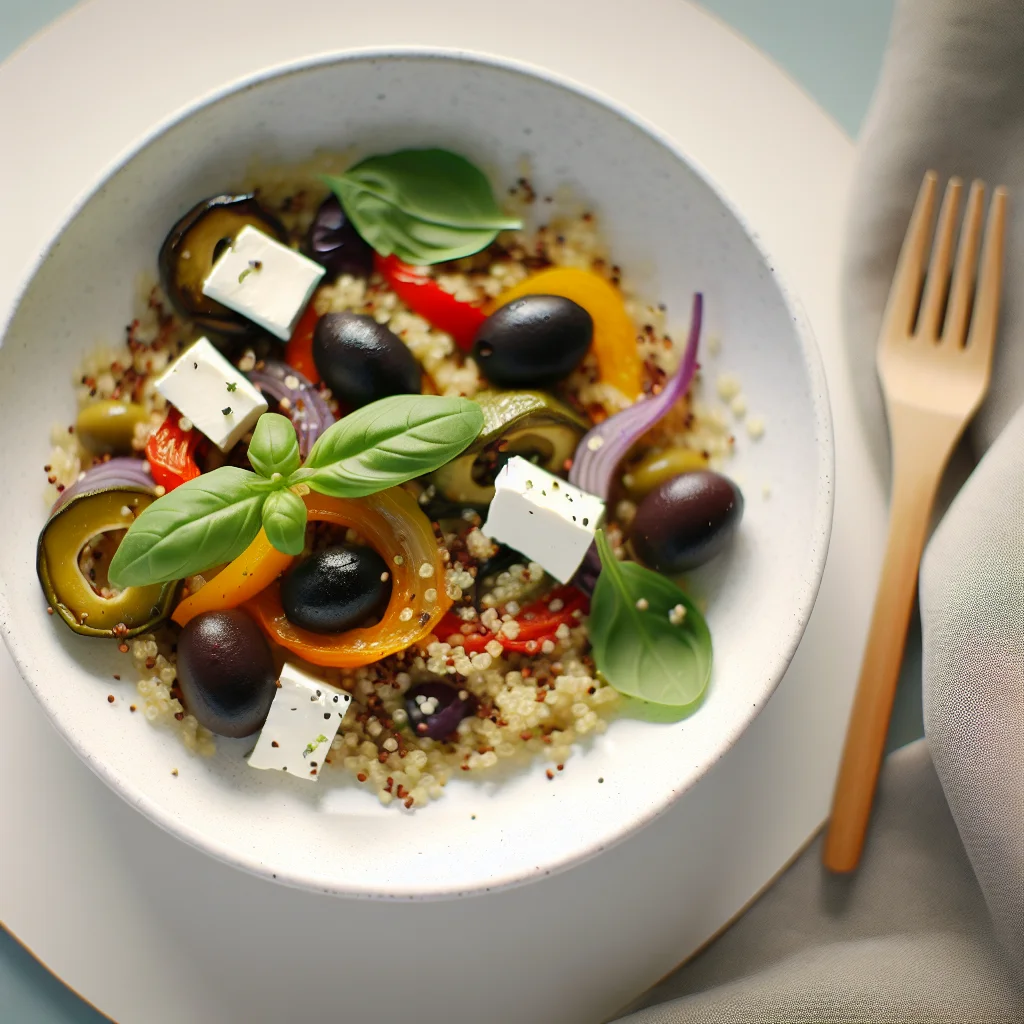 Bowl de quinoa coloré à la méditerranéenne
