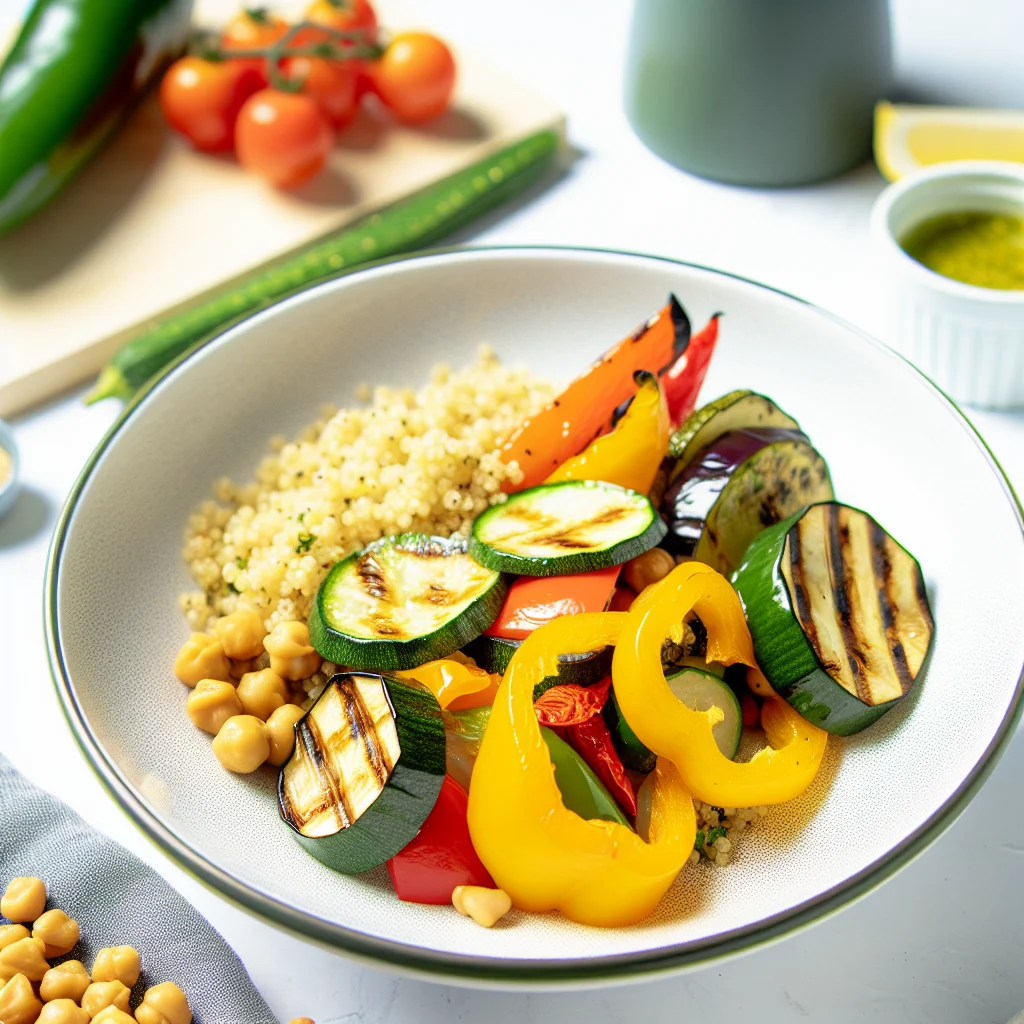 Bowl de quinoa méditerranéen aux légumes grillés