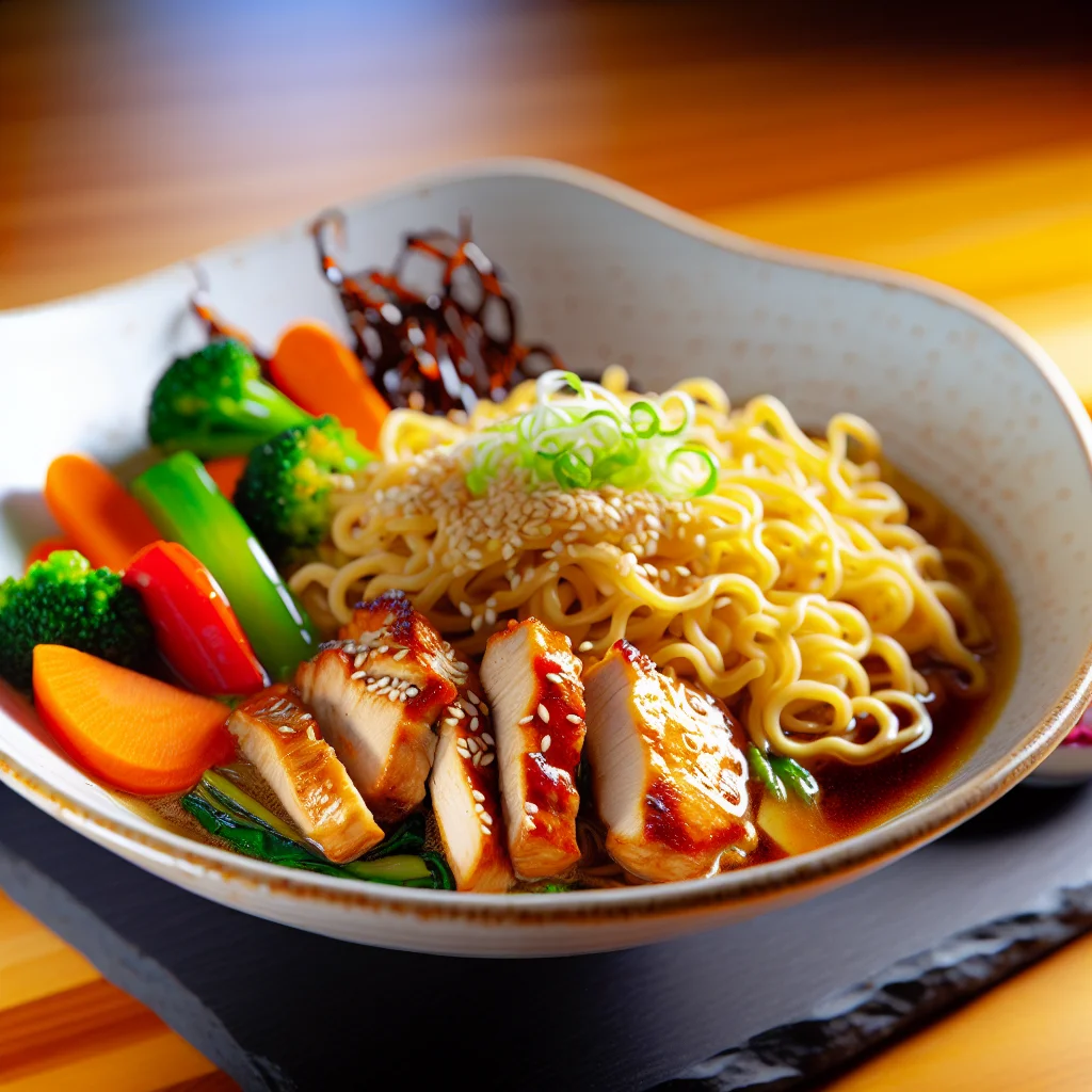 Bowl de Ramen au Poulet Teriyaki et Légumes Croquants