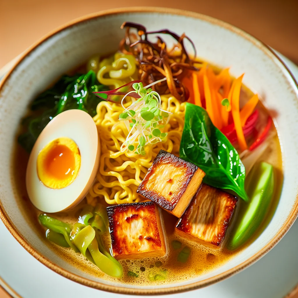 Bowl de Ramen aux Légumes et Tofu Caramélisé