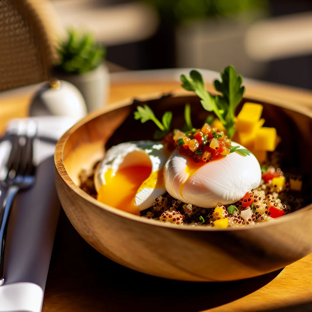 Brunch Coloré de Quinoa aux Œufs Pochés et Salsa de Mangue