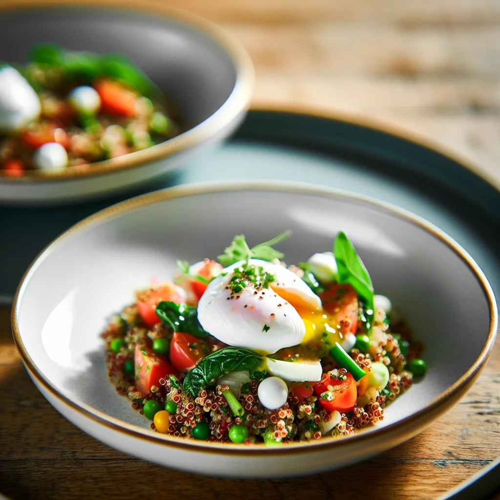 Brunch Équilibré de Quinoa aux Légumes Grillés et Œufs Pochés