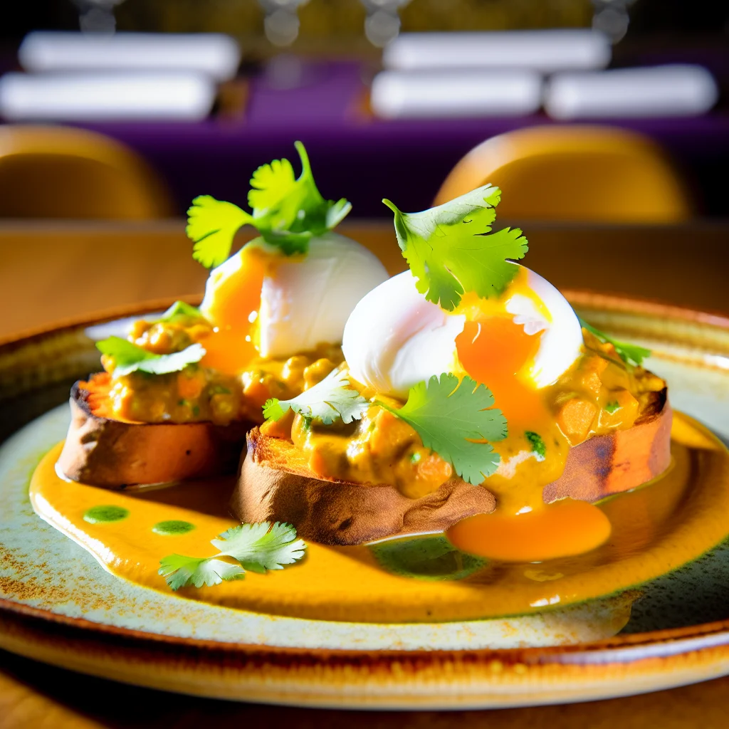 Brunch Exotique: Toasts de Patate Douce aux Œufs Bénédicte au Curry