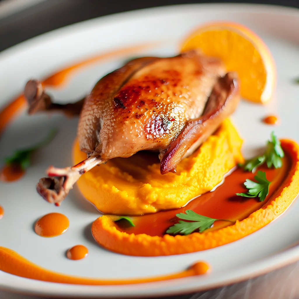 Canard à l'orange et purée de patates douces épicée