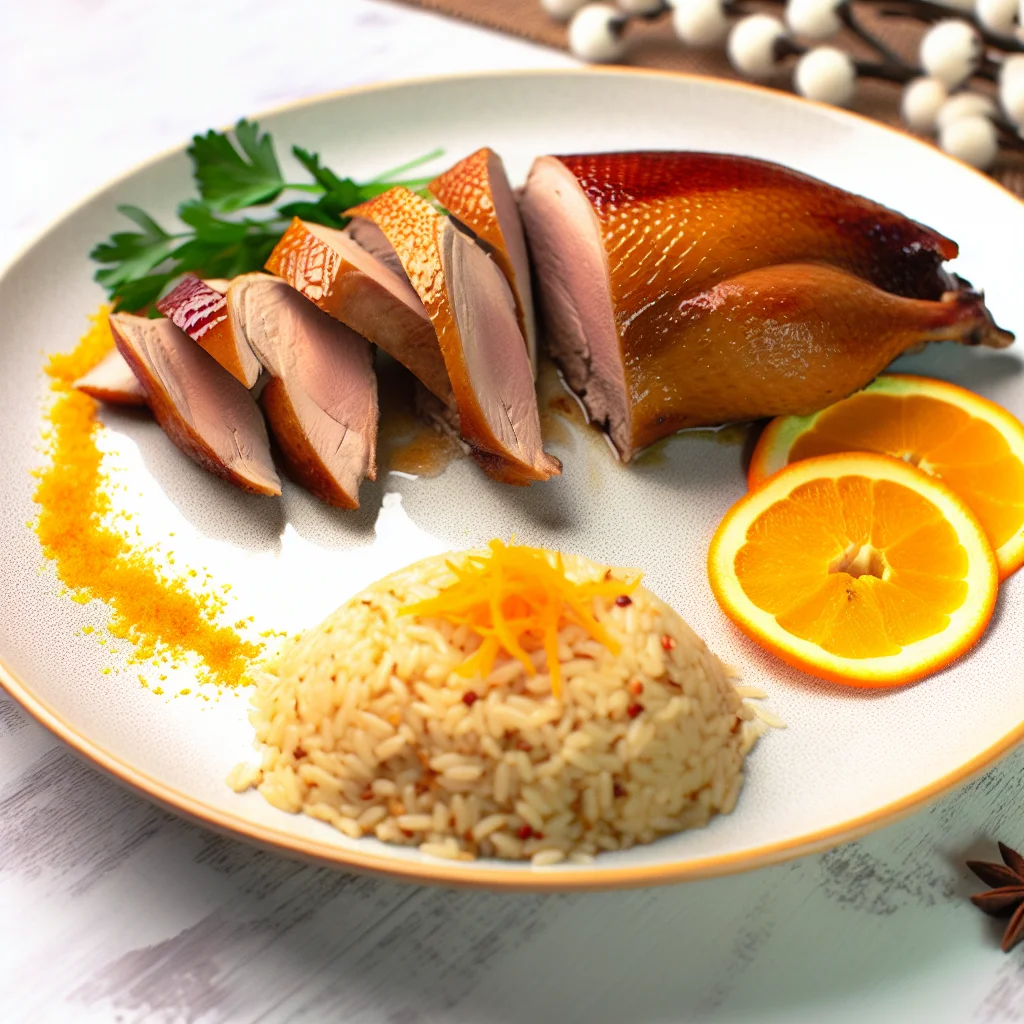 Canard Laqué à l'Orange et Riz Parfumé aux Épices