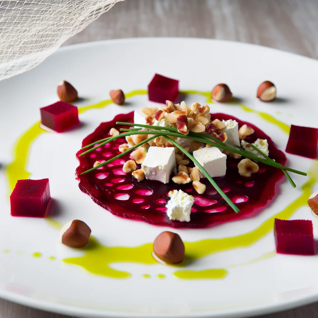 Carpaccio de betterave au chèvre et noisettes torréfiées