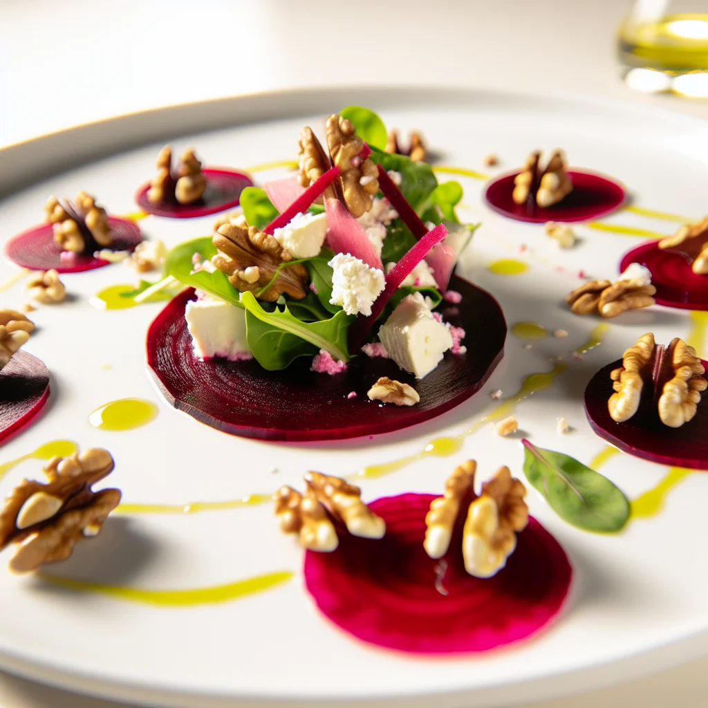 Carpaccio de betterave au fromage de chèvre et noix