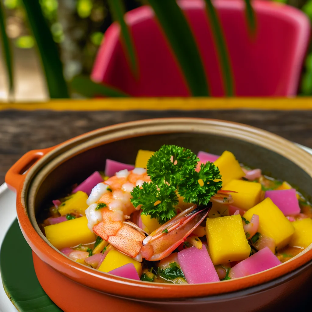 Cassolette de crevettes à la mangue et au lait de coco