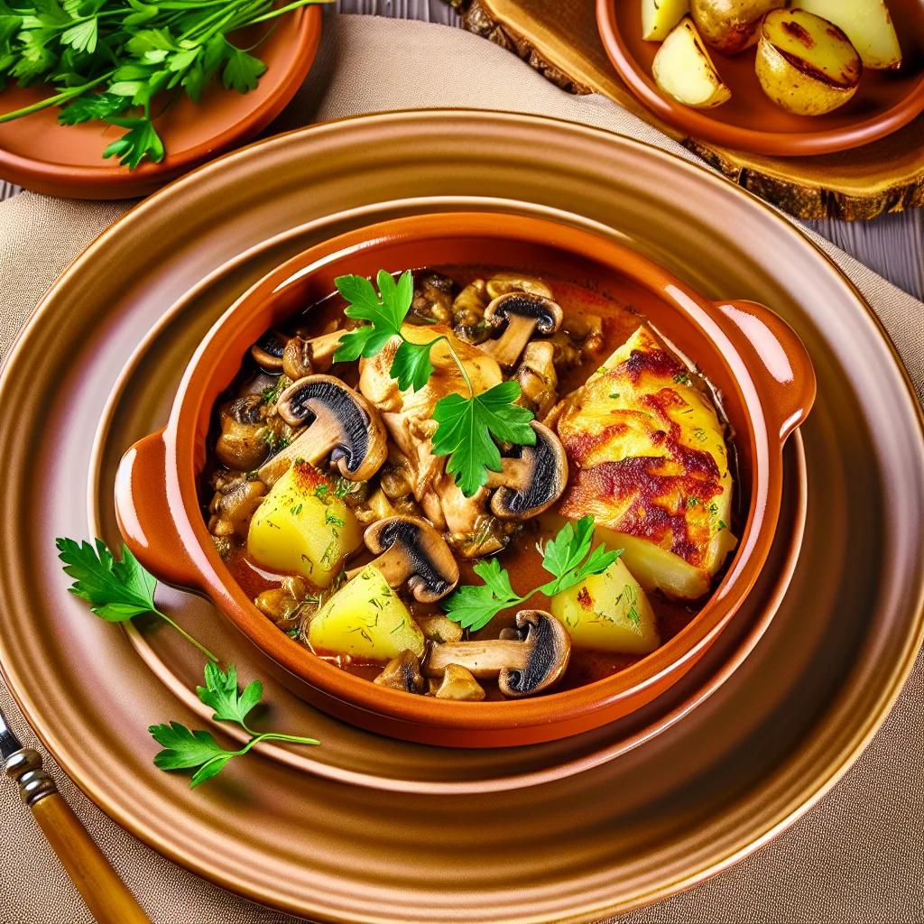 Cassolette de Poulet aux Champignons et Crème de Moutarde