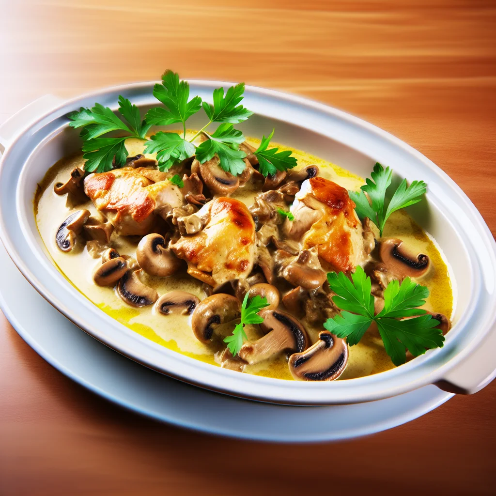 Cassolette de Poulet aux Champignons et Crème de Moutarde