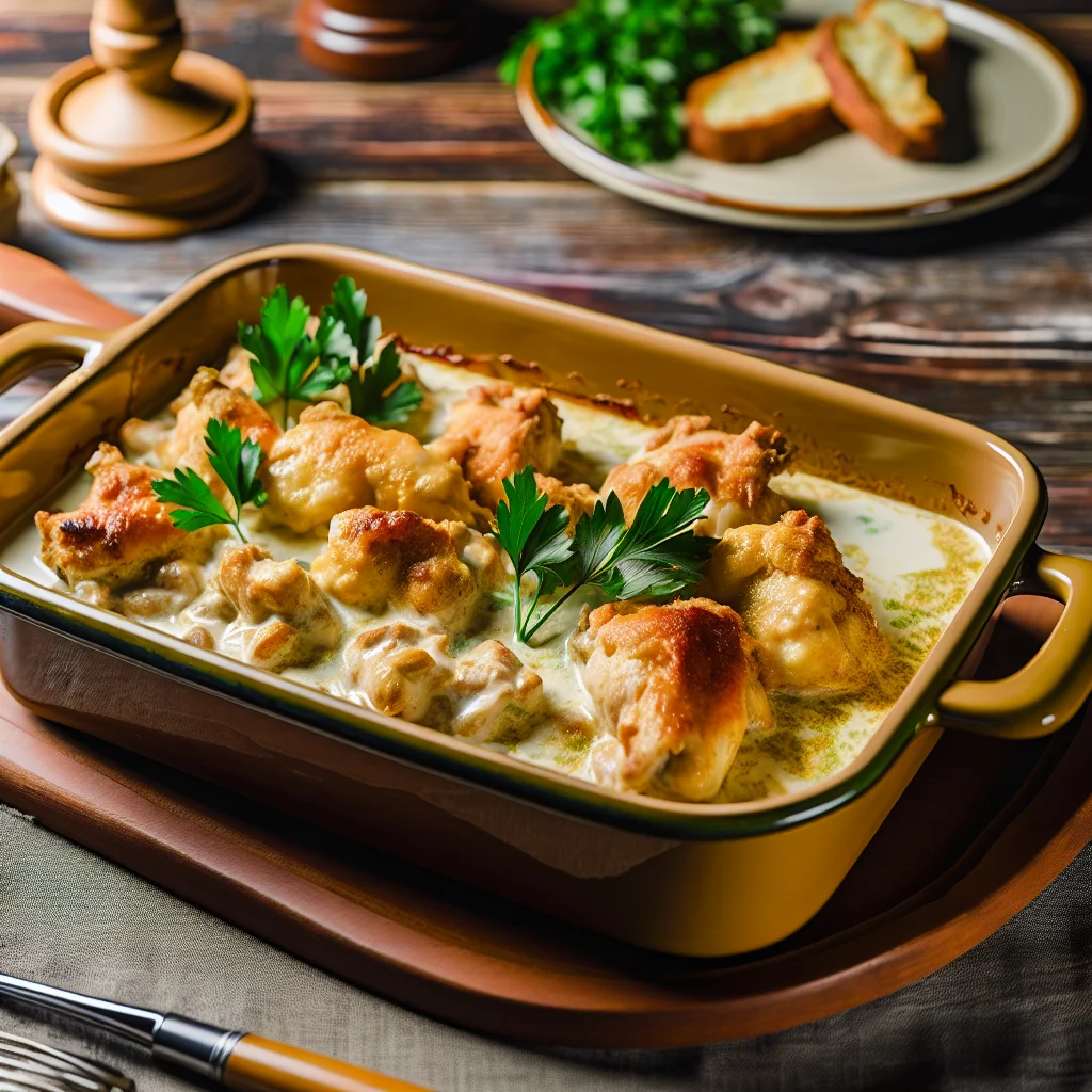 Cassolette de Poulet aux Champignons et Crème de Moutarde