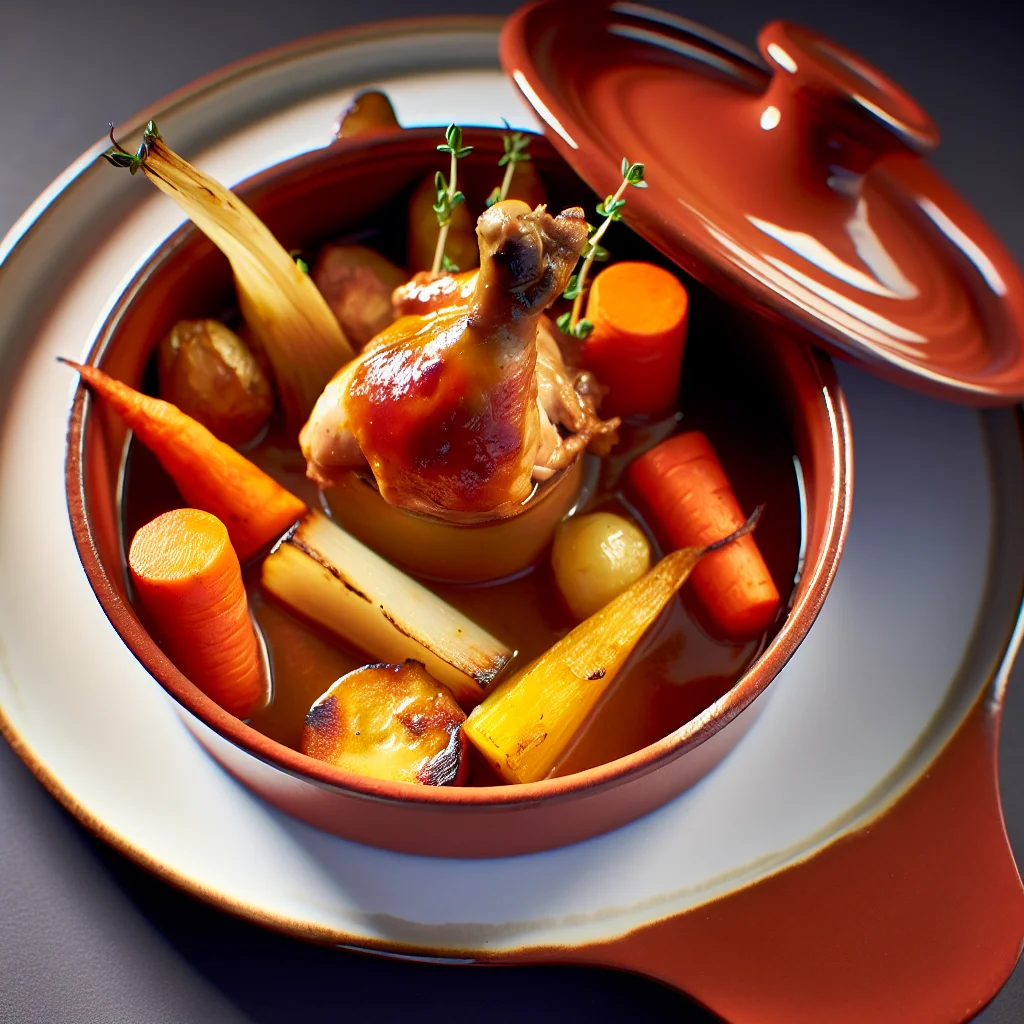 Cocotte de poulet au miel et aux légumes racines