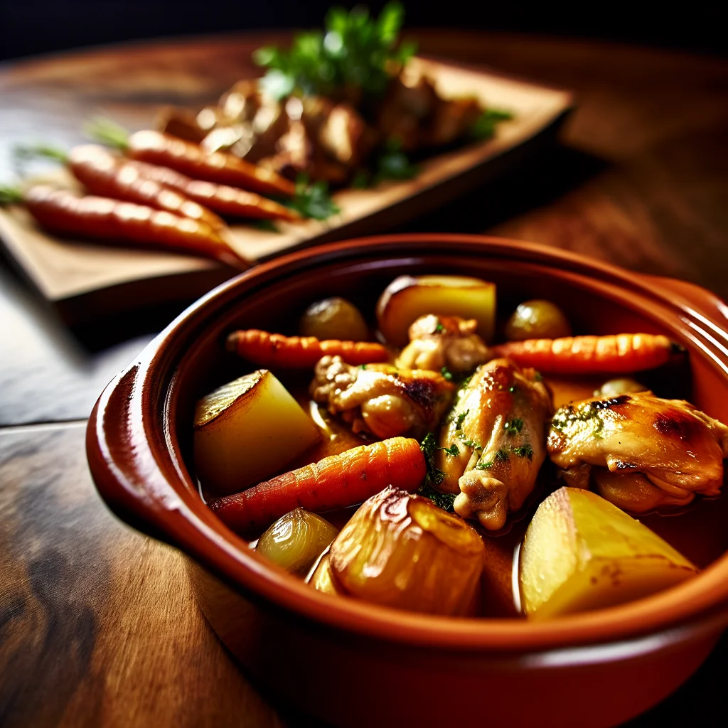 Cocotte de Poulet aux Légumes Rôtis et Sauce Moutarde-Miel