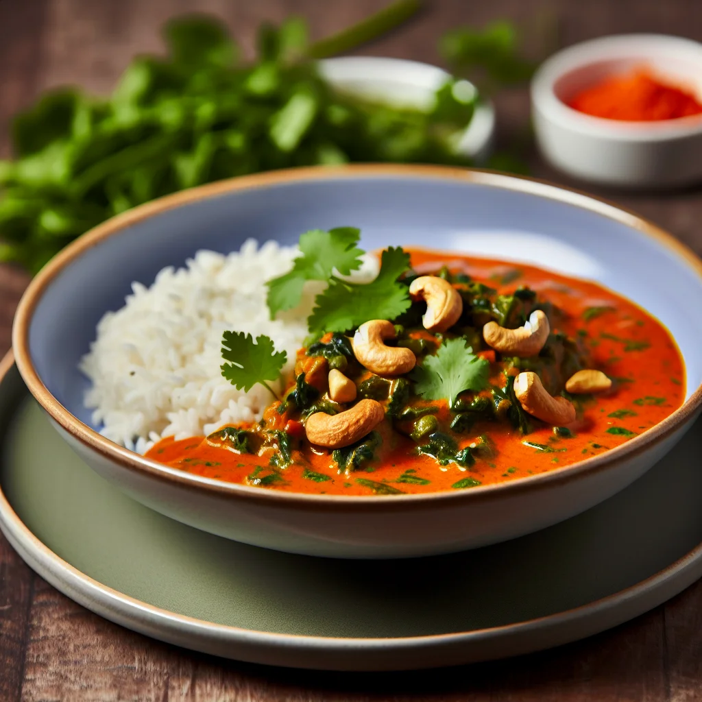 Curry de Lentilles Corail et Épinards aux Noix de Cajou