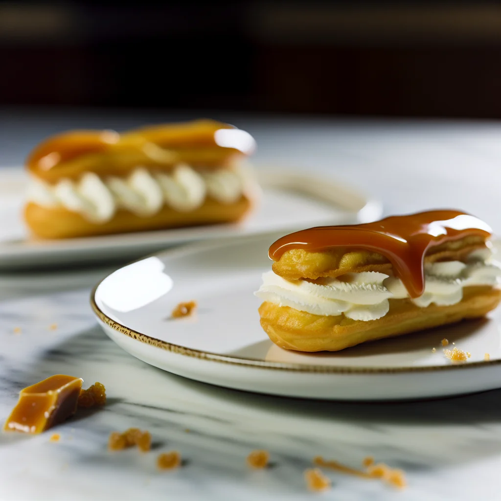 Éclair au caramel salé et crème vanille