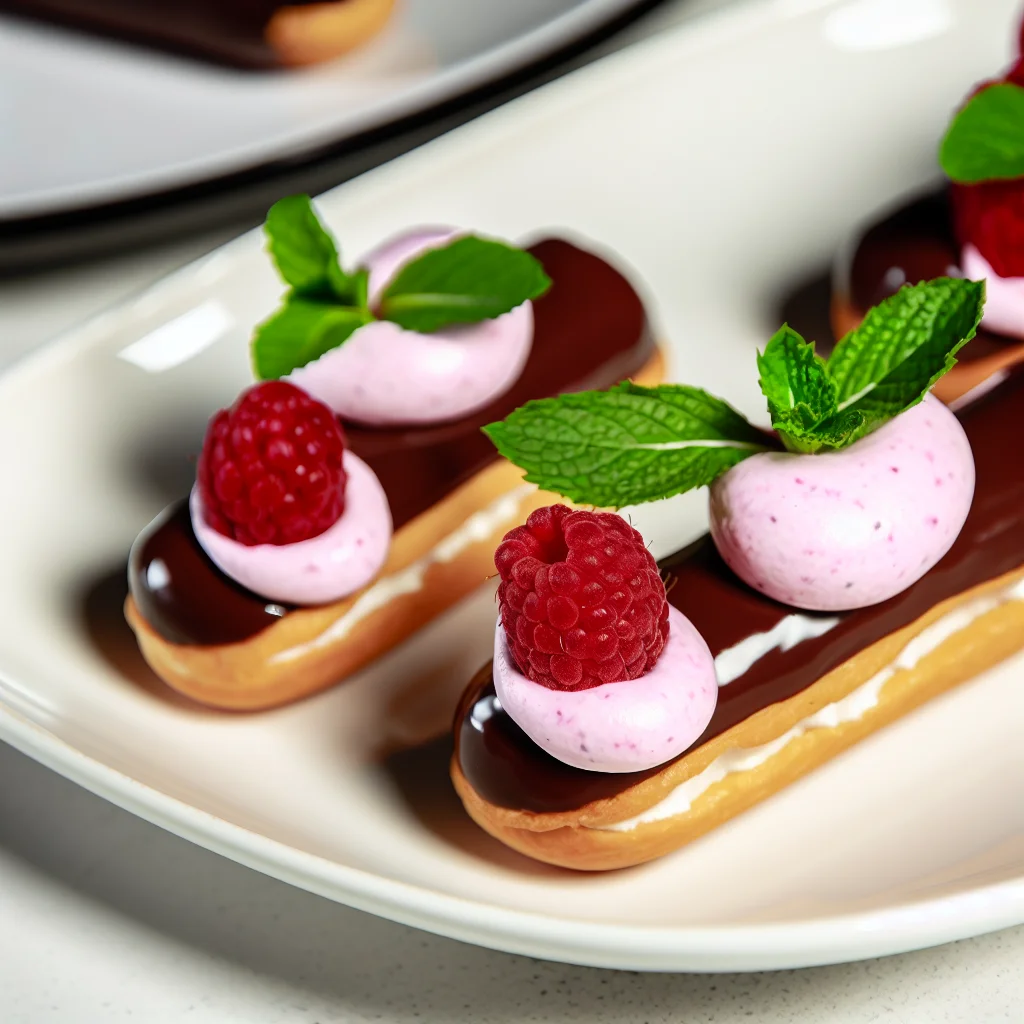 Éclair au chocolat framboise et crème légère