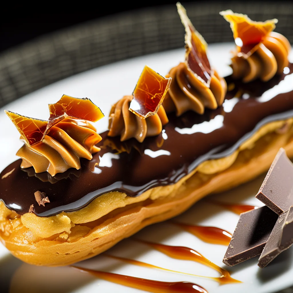 Éclair au chocolat praliné et éclats de caramel