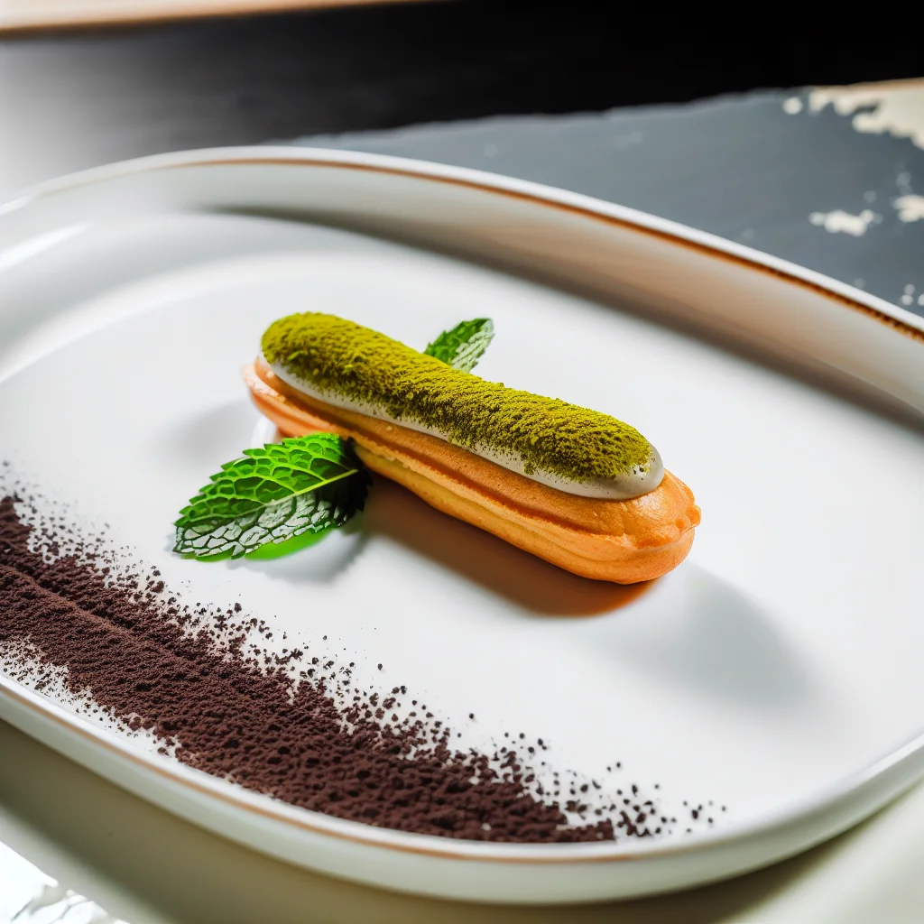 Éclair au thé Matcha et crème de sésame noir