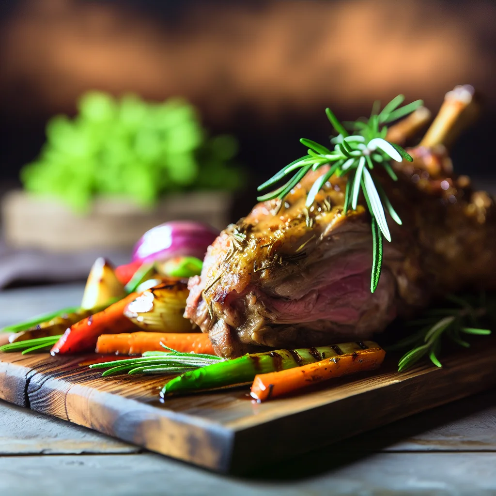 Épaule d'agneau marinée aux herbes et au miel grillée