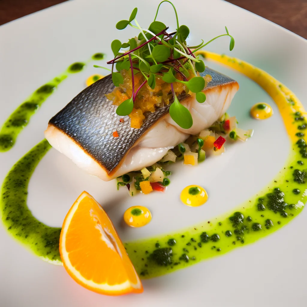 Filet de Bar aux Agrumes et Émulsion de Ciboulette