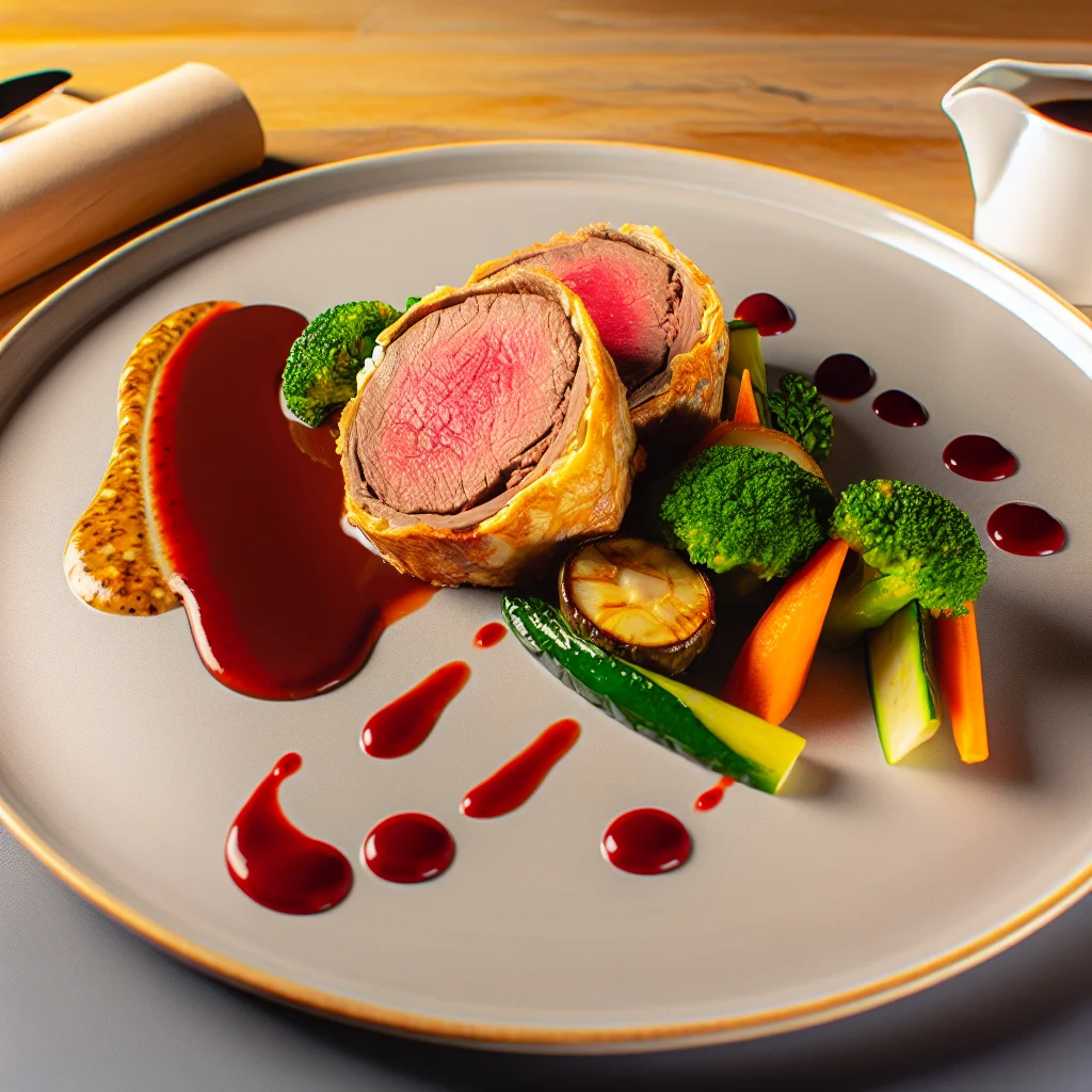 Filet de bœuf en croûte aux champignons et sauce au vin rouge