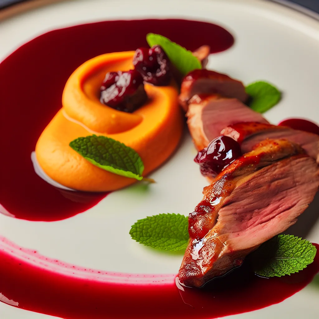 Filet de Canard aux Cerises et Puree de Patates Douces