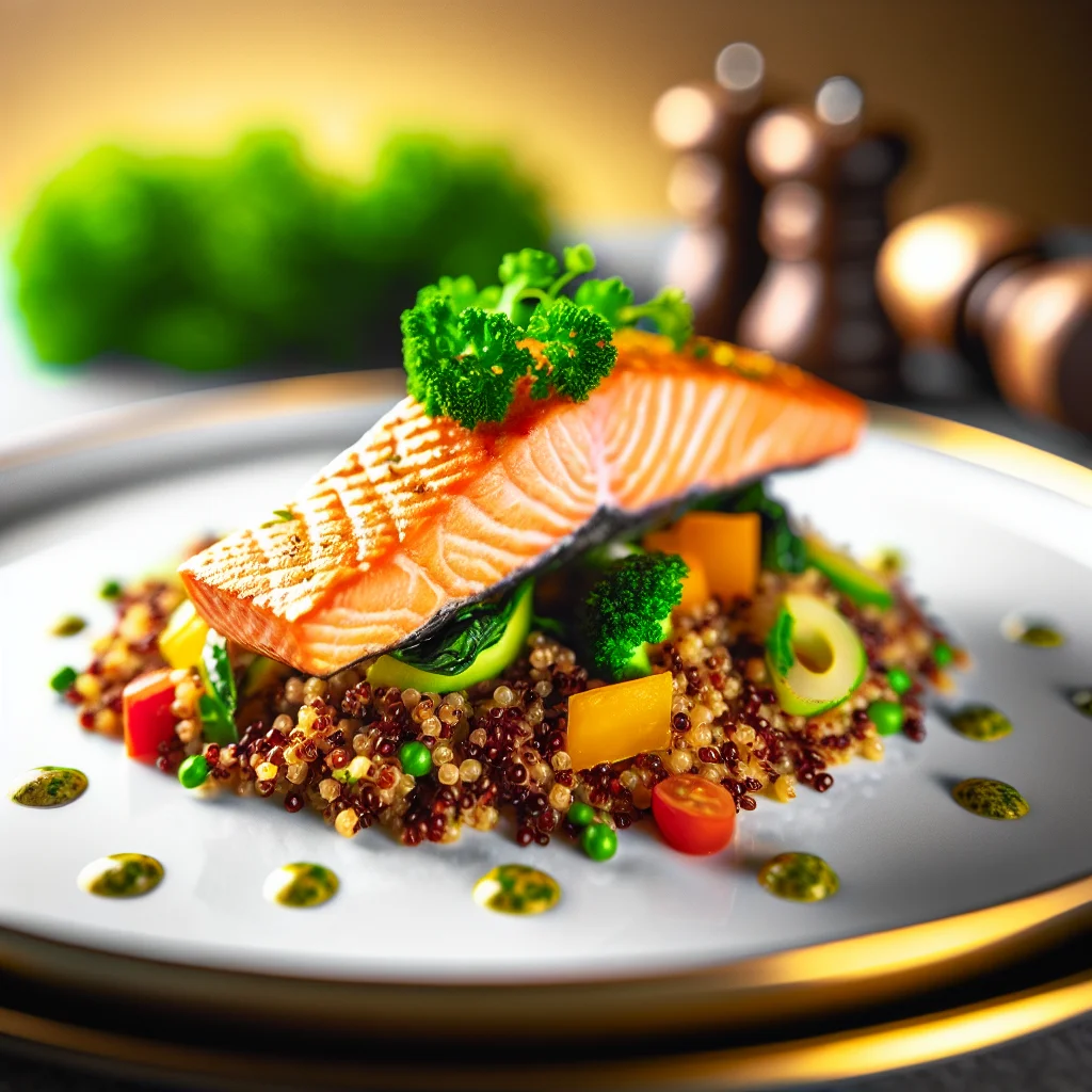 Filet de saumon aux épices douces et quinoa aux légumes croquants