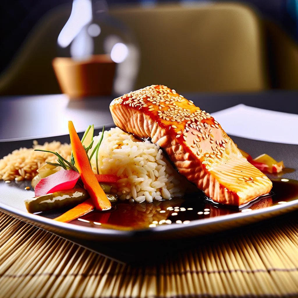 Filet de saumon glacé au miel et sésame