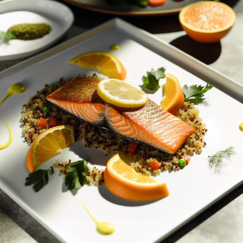 Filet de saumon rôti aux agrumes et quinoa