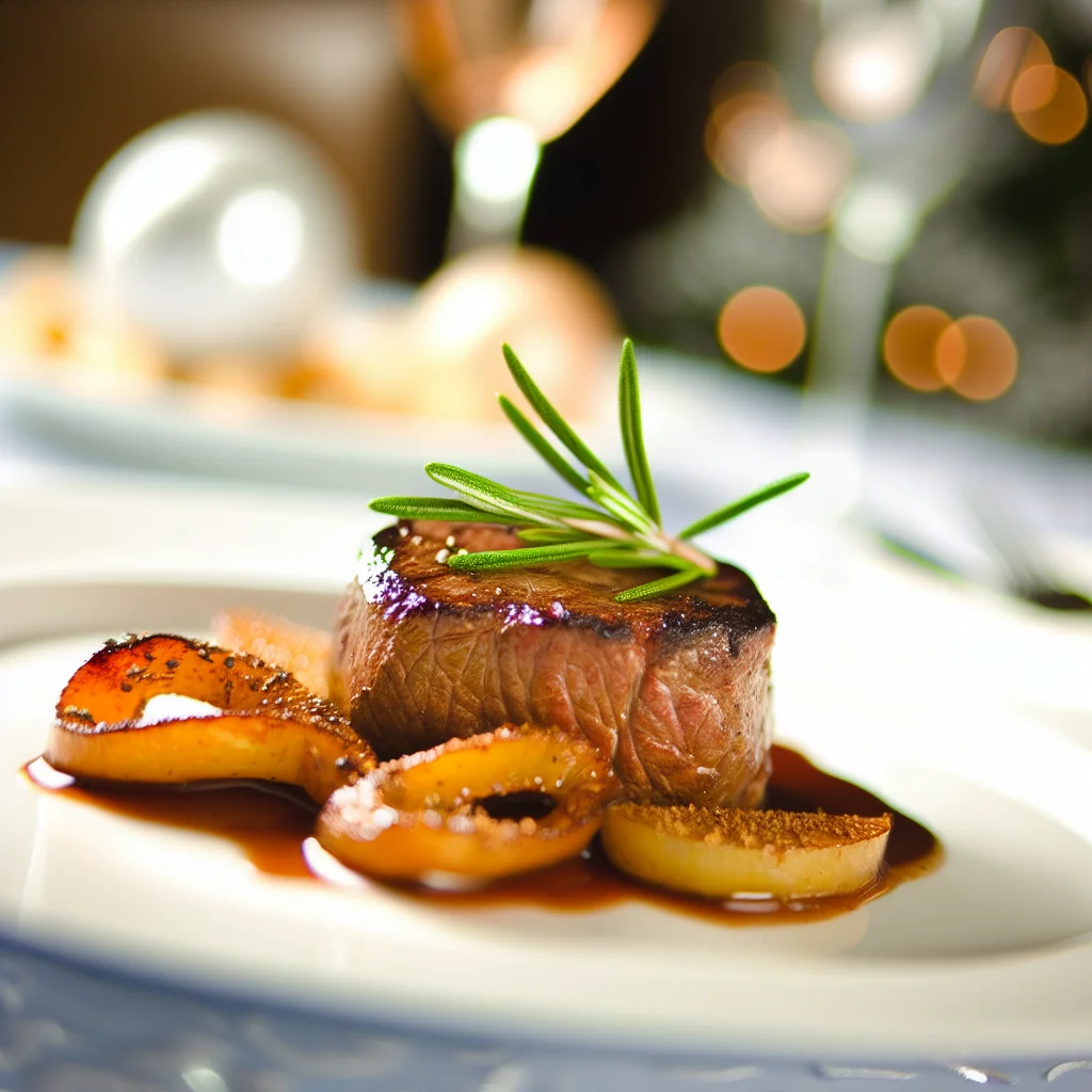 Filet mignon aux poires et à la sauce au vin rouge