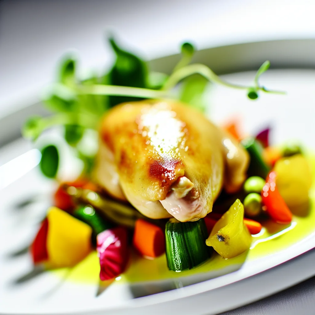 Filets de poulet miel et moutarde avec légumes croquants