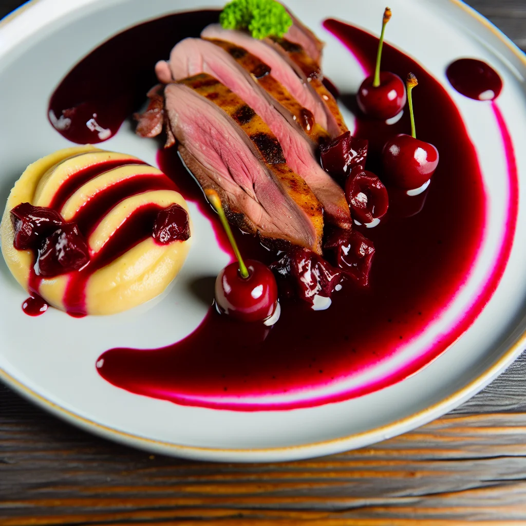 Magret de Canard aux Cerises et Purée de Panais