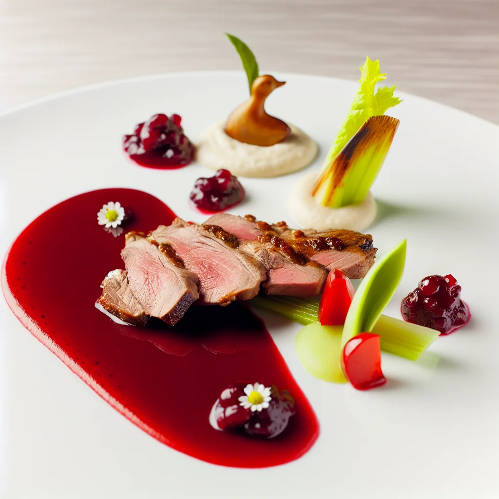 Magret de canard aux fruits rouges et purée de céleri