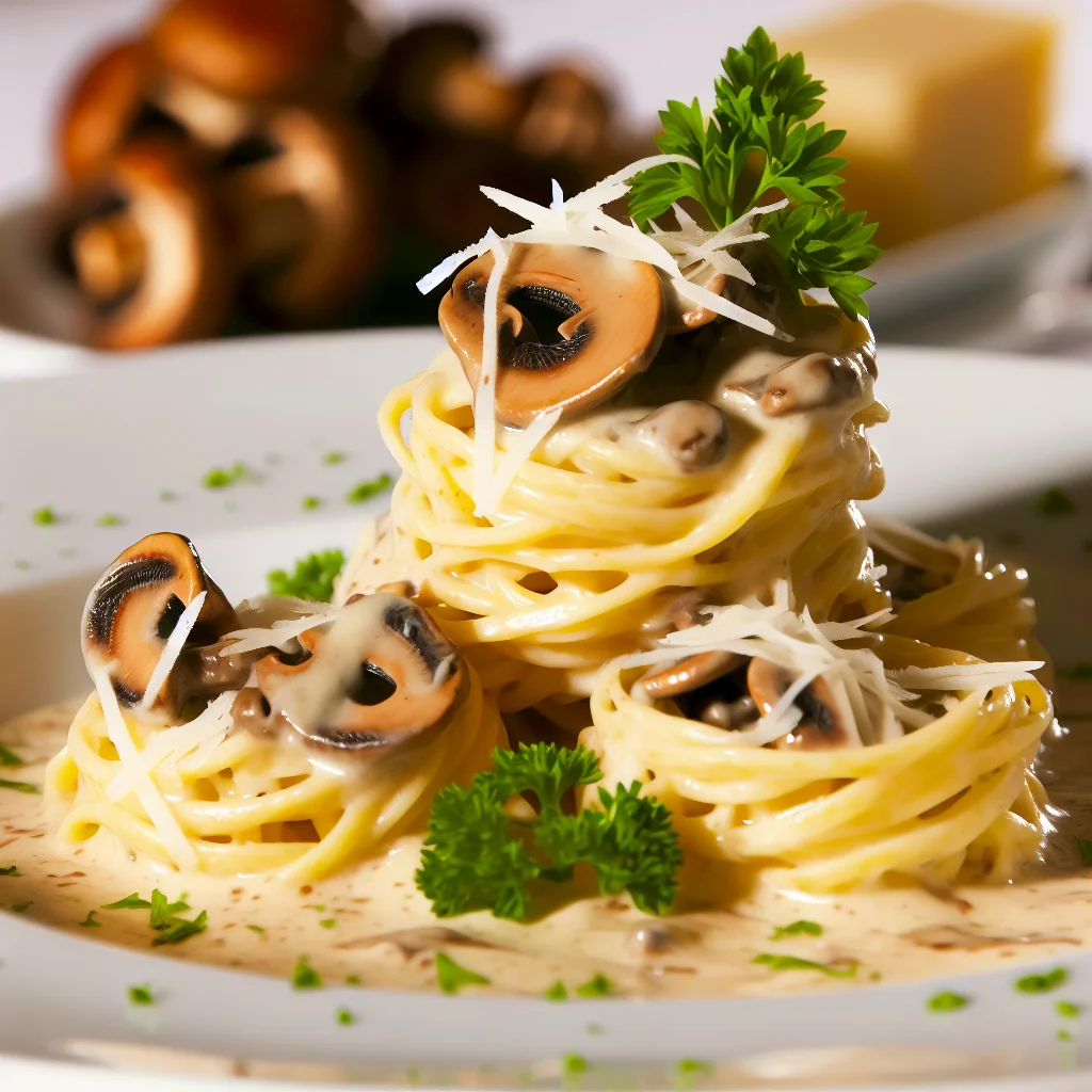 Nids de pâtes crémeux aux champignons